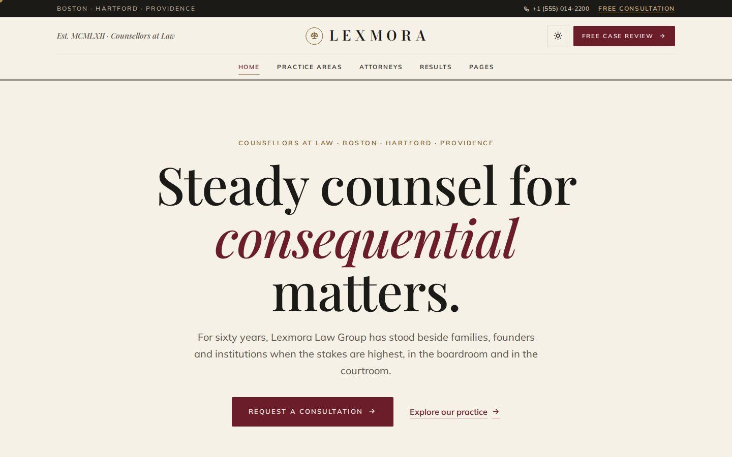 Lexmora home page preview